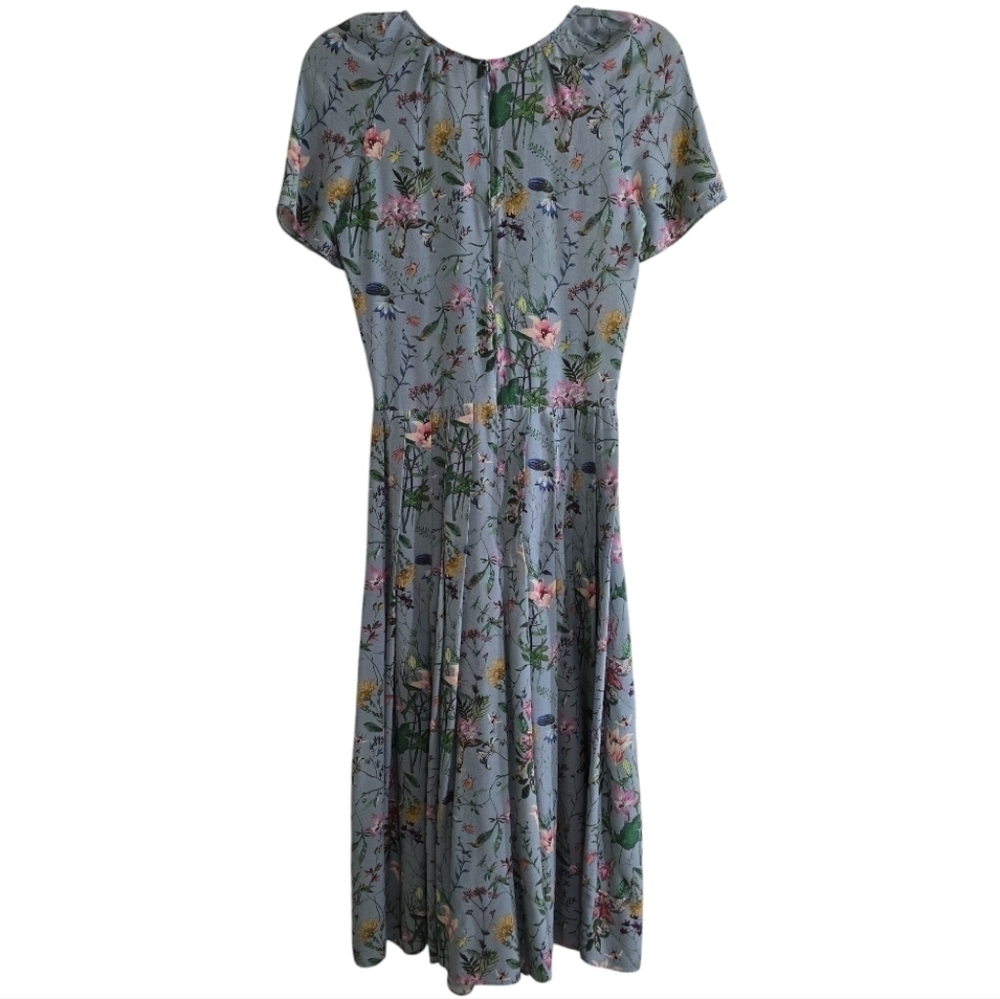 The Kooples Silk Folkloric Print Midi Dress XS Light Blue Floral Pleated Skirt - Picture 8 of 12